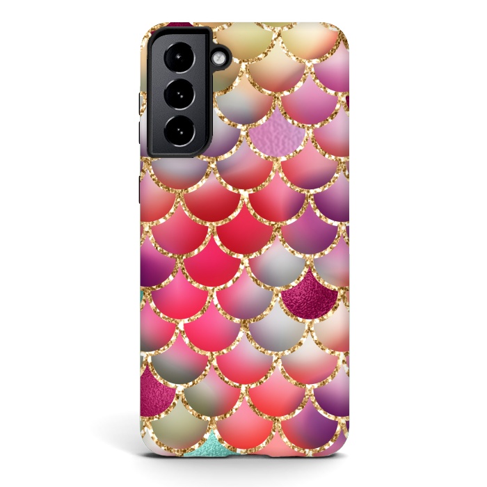 Galaxy S21 StrongFit colorful mermaid glitter scales by haroulita
