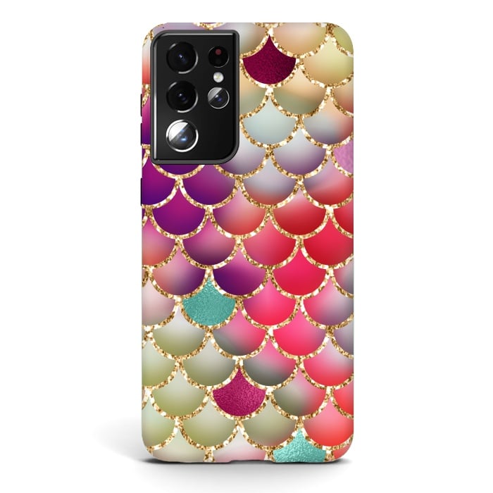 Galaxy S21 ultra StrongFit colorful mermaid glitter scales by haroulita