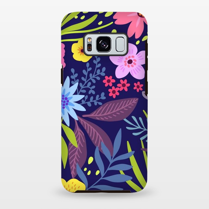 Galaxy S8 plus StrongFit Amazing seamless floral pattern with bright colorful flowers and leaves on a dark blue background by ArtsCase