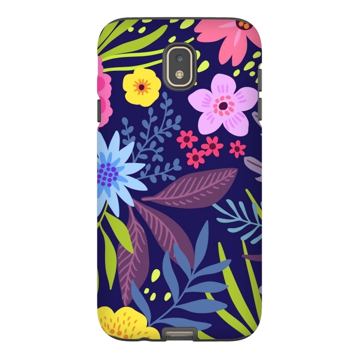 Galaxy J7 StrongFit Amazing seamless floral pattern with bright colorful flowers and leaves on a dark blue background by ArtsCase