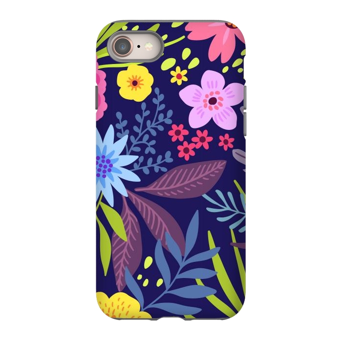 iPhone SE StrongFit Amazing seamless floral pattern with bright colorful flowers and leaves on a dark blue background by ArtsCase