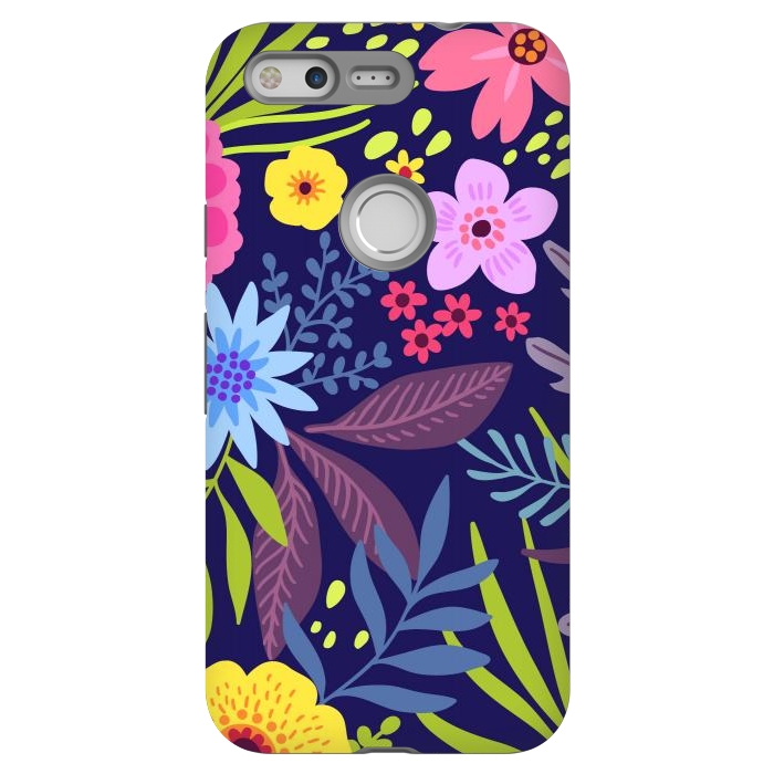Pixel StrongFit Amazing seamless floral pattern with bright colorful flowers and leaves on a dark blue background by ArtsCase