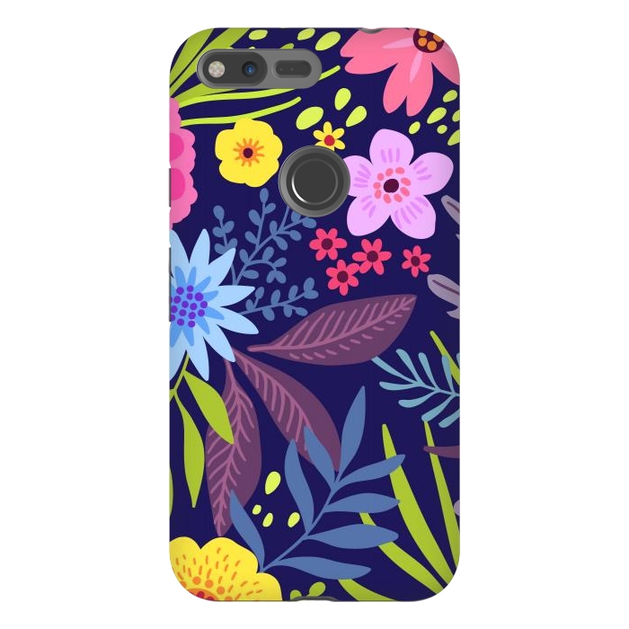 Pixel XL StrongFit Amazing seamless floral pattern with bright colorful flowers and leaves on a dark blue background by ArtsCase