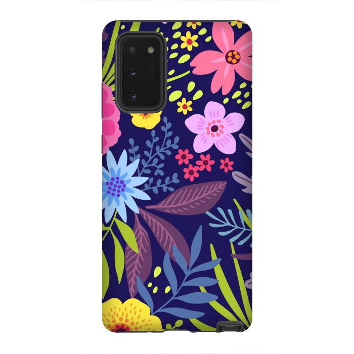 Galaxy Note 20 StrongFit Amazing seamless floral pattern with bright colorful flowers and leaves on a dark blue background by ArtsCase