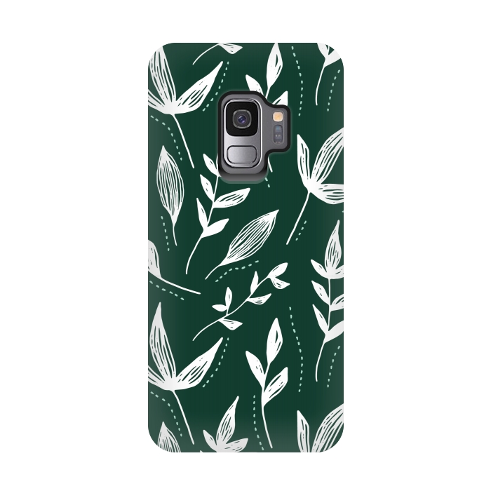 Galaxy S9 StrongFit White leaves green background  by Winston