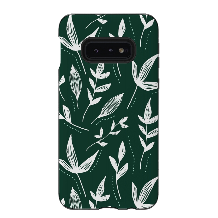 Galaxy S10e StrongFit White leaves green background  by Winston
