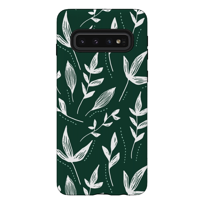 Galaxy S10 StrongFit White leaves green background  by Winston