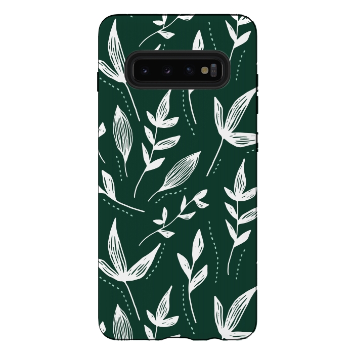 Galaxy S10 plus StrongFit White leaves green background  by Winston