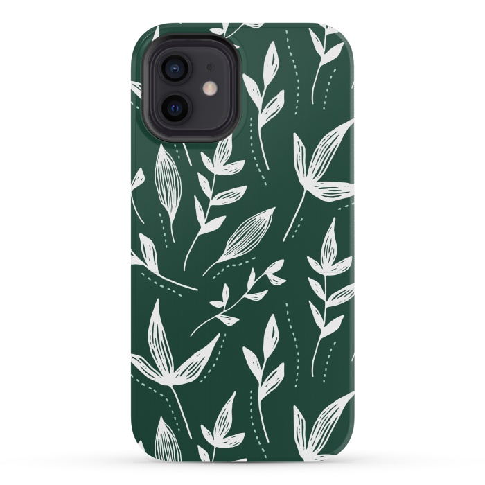 iPhone 12 mini StrongFit White leaves green background  by Winston