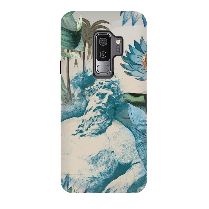 Galaxy S9 plus StrongFit Statue, tropical leaves, lotus petals - retro collage by Oana 