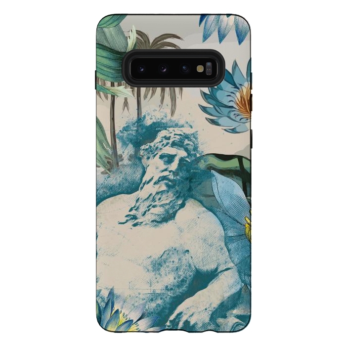 Galaxy S10 plus StrongFit Statue, tropical leaves, lotus petals - retro collage by Oana 