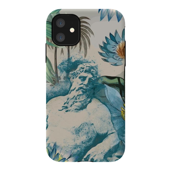 iPhone 11 StrongFit Statue, tropical leaves, lotus petals - retro collage by Oana 