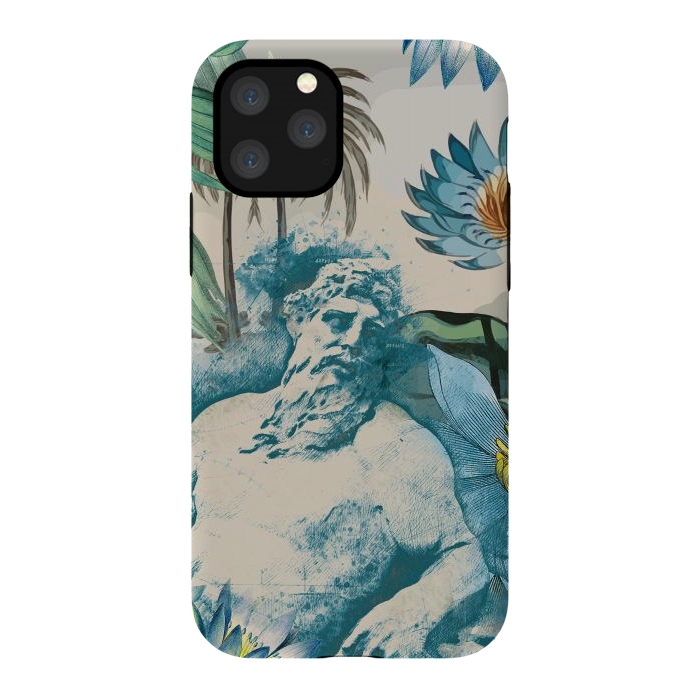 iPhone 11 Pro StrongFit Statue, tropical leaves, lotus petals - retro collage by Oana 