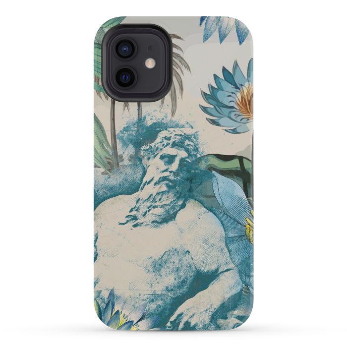 iPhone 12 mini StrongFit Statue, tropical leaves, lotus petals - retro collage by Oana 