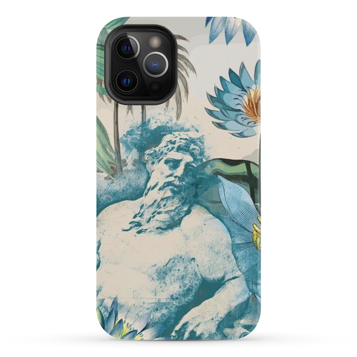 iPhone 12 Pro StrongFit Statue, tropical leaves, lotus petals - retro collage by Oana 