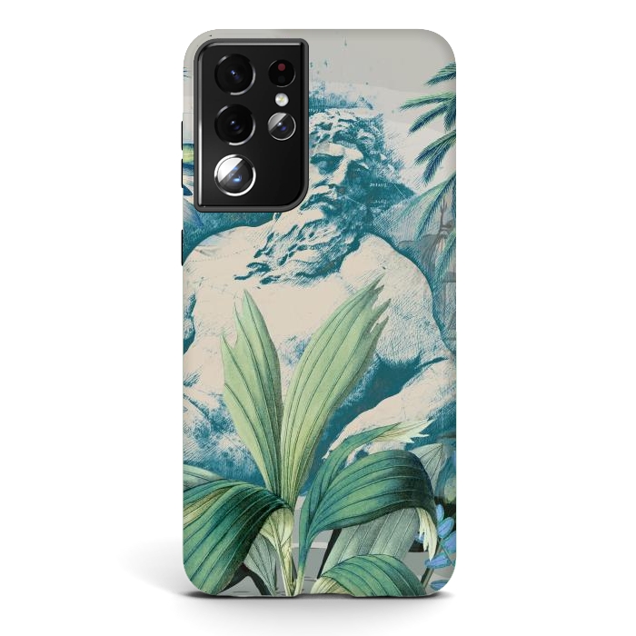 Galaxy S21 ultra StrongFit Statue, tropical leaves, lotus petals - retro collage by Oana 