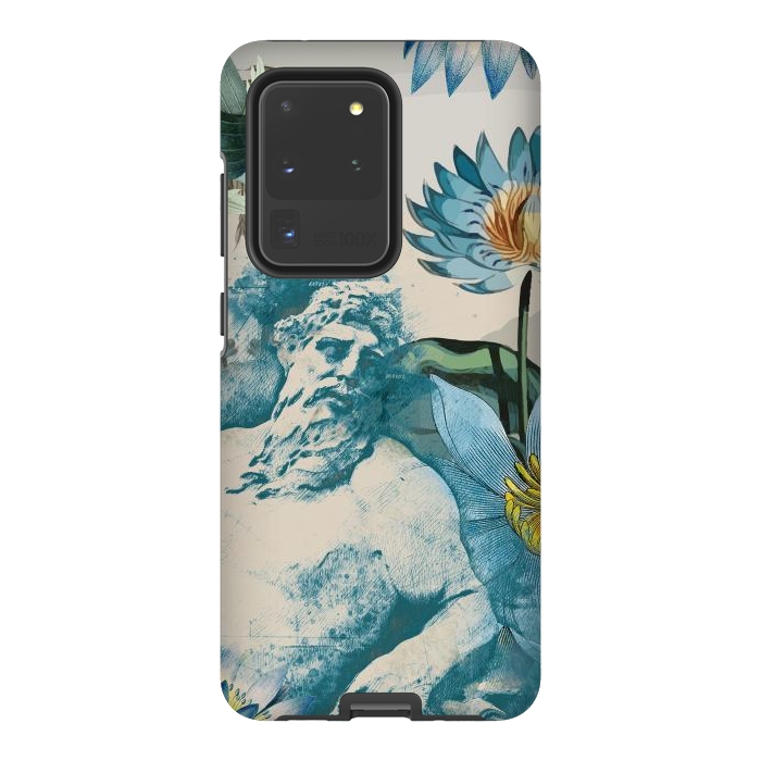 Galaxy S20 Ultra StrongFit Statue, tropical leaves, lotus petals - retro collage by Oana 