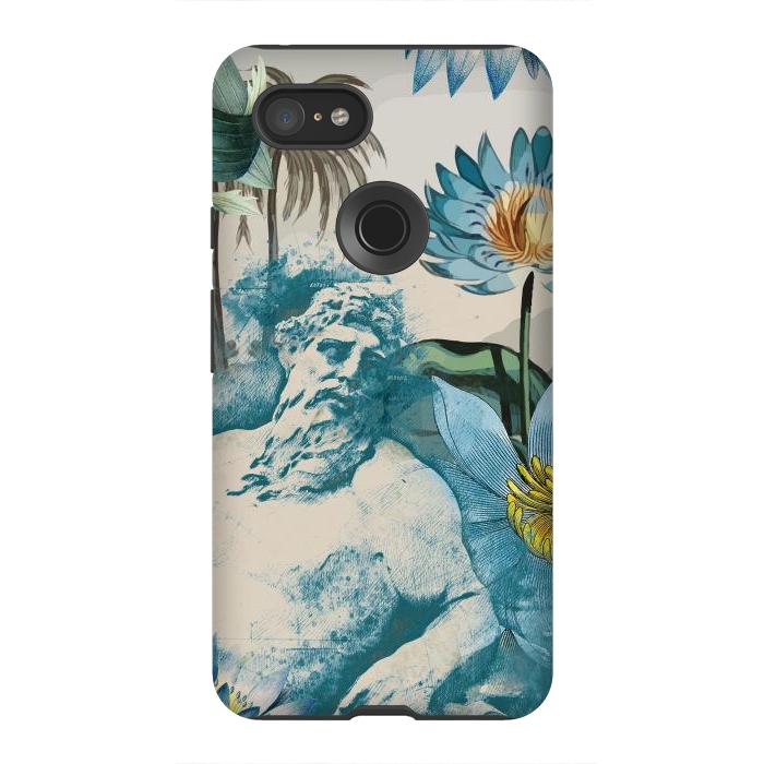 Pixel 3XL StrongFit Statue, tropical leaves, lotus petals - retro collage by Oana 