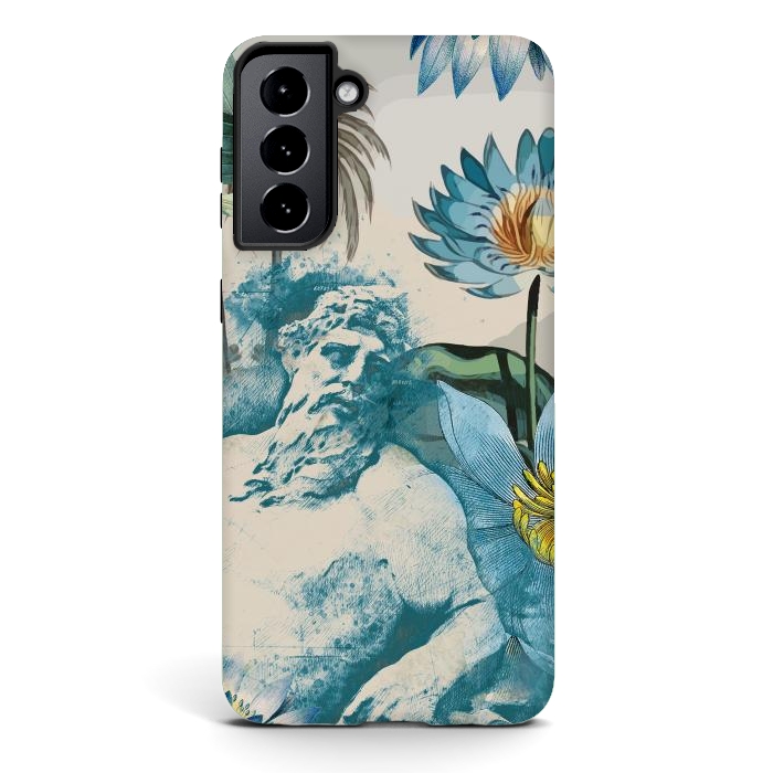 Galaxy S21 StrongFit Statue, tropical leaves, lotus petals - retro collage by Oana 