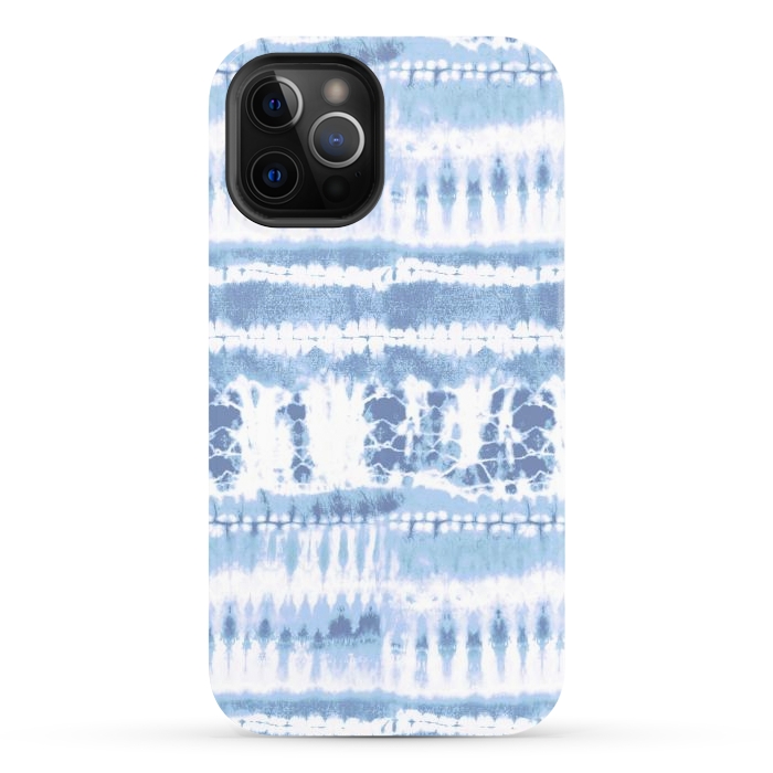 iPhone 12 Pro StrongFit Denim blue tie-dye ethnic stripes by Oana 