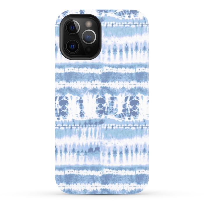 iPhone 12 Pro Max StrongFit Denim blue tie-dye ethnic stripes by Oana 