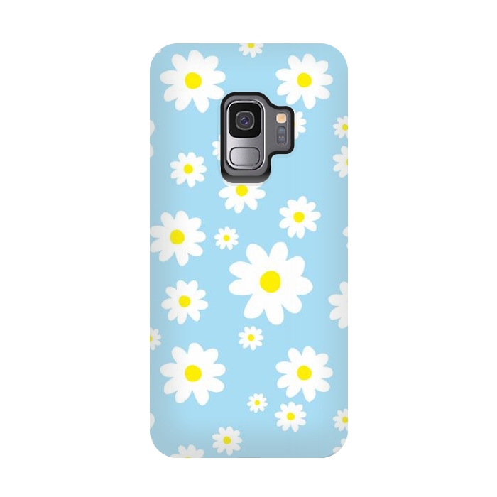 Galaxy S9 StrongFit Blue Daisy Flower Pattern by Julie Erin Designs
