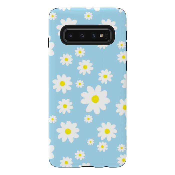Galaxy S10 StrongFit Blue Daisy Flower Pattern by Julie Erin Designs