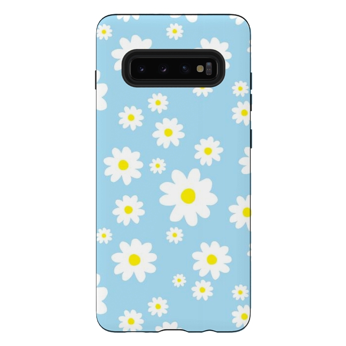 Galaxy S10 plus StrongFit Blue Daisy Flower Pattern by Julie Erin Designs