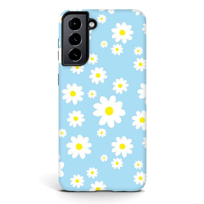 Galaxy S21 plus StrongFit Blue Daisy Flower Pattern by Julie Erin Designs