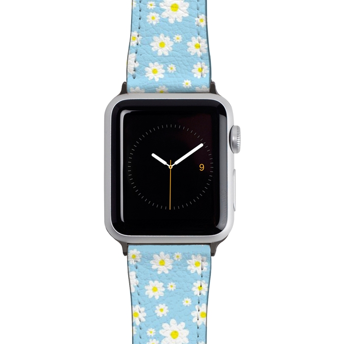 Watch 38mm / 40mm Strap PU leather Blue Daisy Flower Pattern by Julie Erin Designs