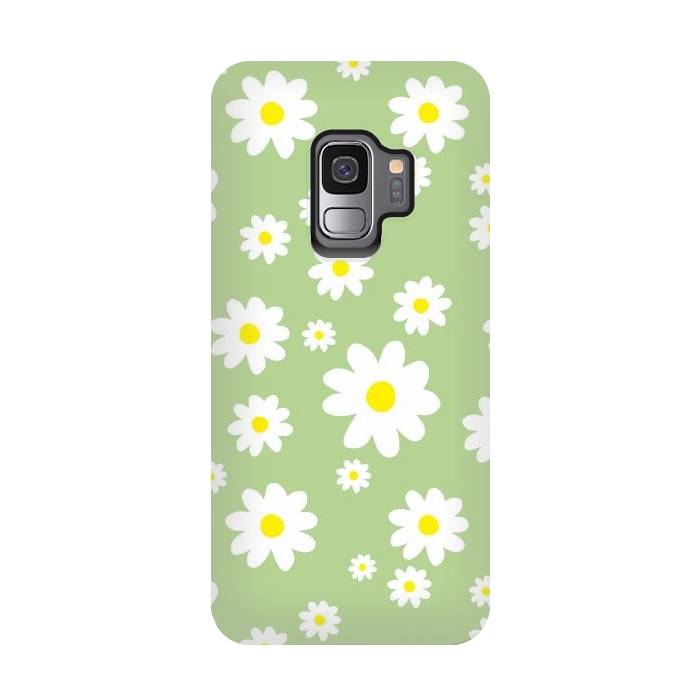 Galaxy S9 StrongFit Spring Green Daisy Flower Pattern by Julie Erin Designs