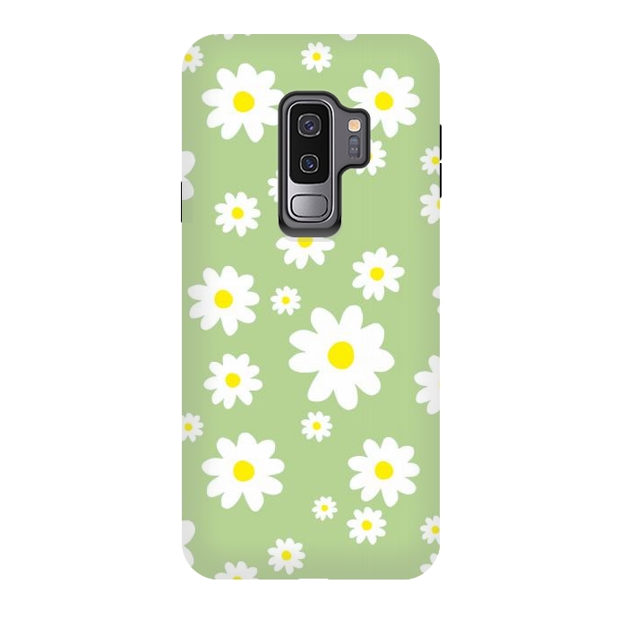 Galaxy S9 plus StrongFit Spring Green Daisy Flower Pattern by Julie Erin Designs