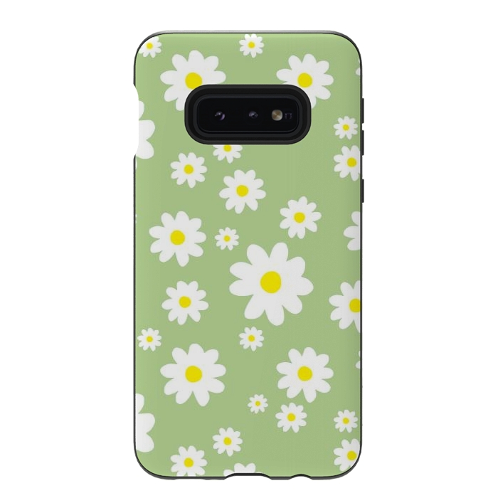 Galaxy S10e StrongFit Spring Green Daisy Flower Pattern by Julie Erin Designs
