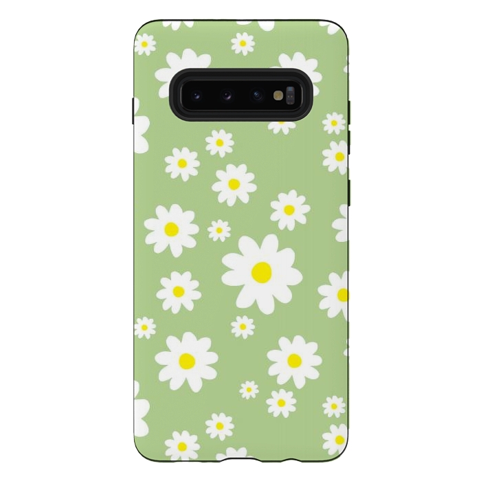 Galaxy S10 plus StrongFit Spring Green Daisy Flower Pattern by Julie Erin Designs
