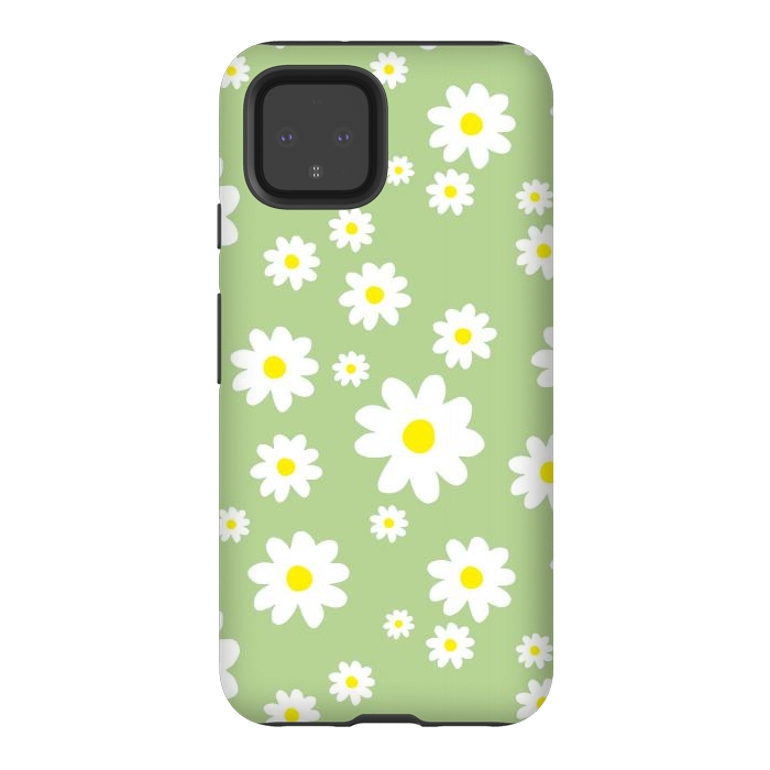 Pixel 4 StrongFit Spring Green Daisy Flower Pattern by Julie Erin Designs