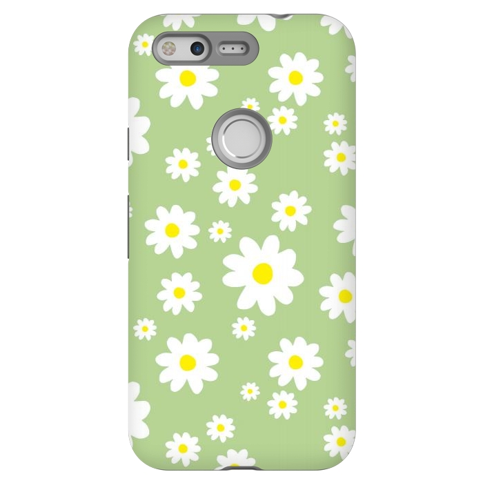 Pixel StrongFit Spring Green Daisy Flower Pattern by Julie Erin Designs