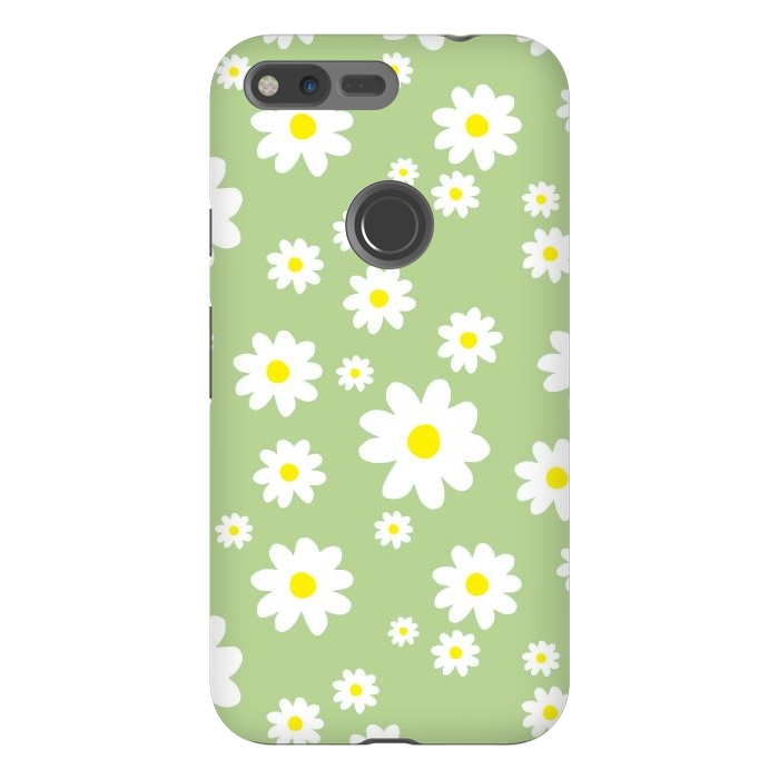 Pixel XL StrongFit Spring Green Daisy Flower Pattern by Julie Erin Designs