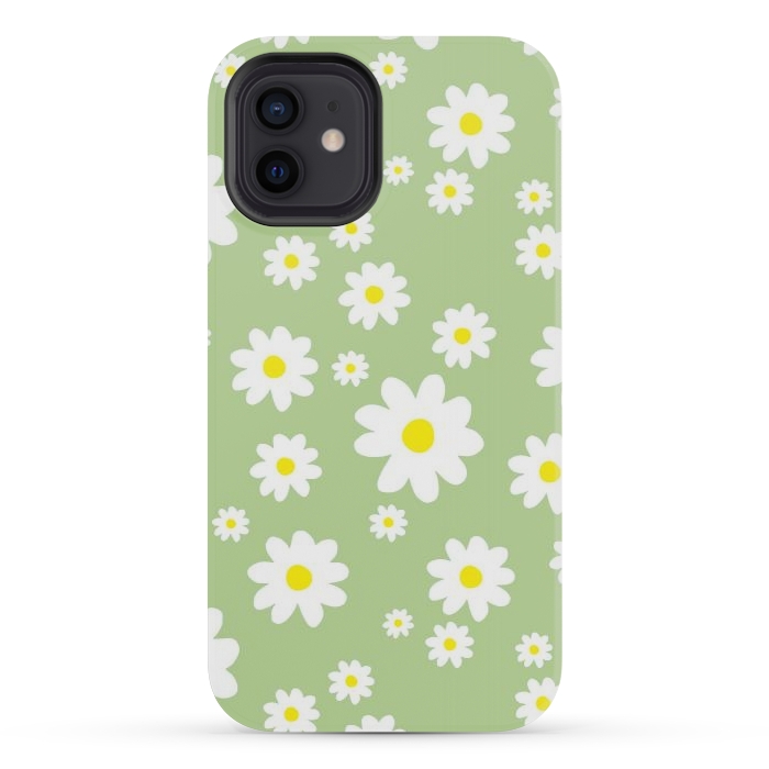 iPhone 12 mini StrongFit Spring Green Daisy Flower Pattern by Julie Erin Designs