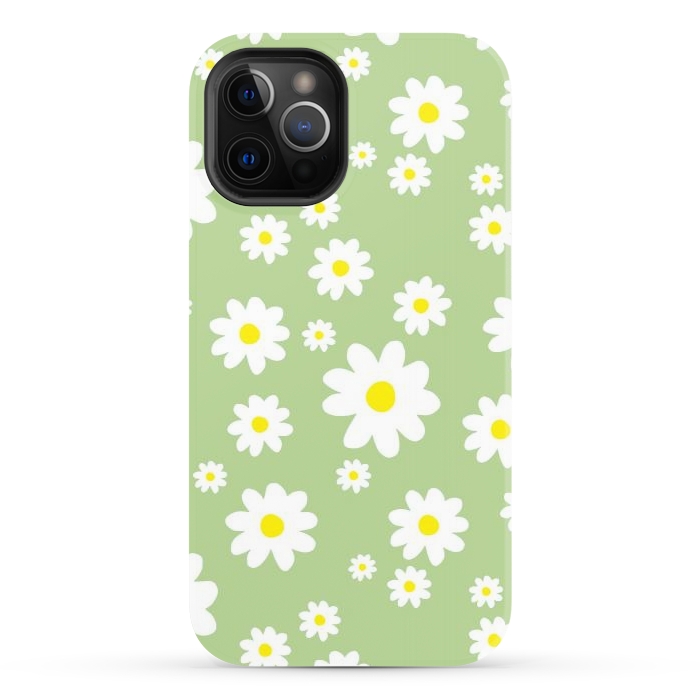 iPhone 12 Pro StrongFit Spring Green Daisy Flower Pattern by Julie Erin Designs