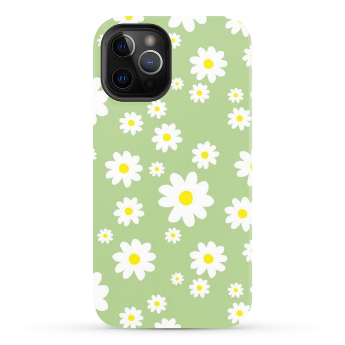 iPhone 12 Pro Max StrongFit Spring Green Daisy Flower Pattern by Julie Erin Designs