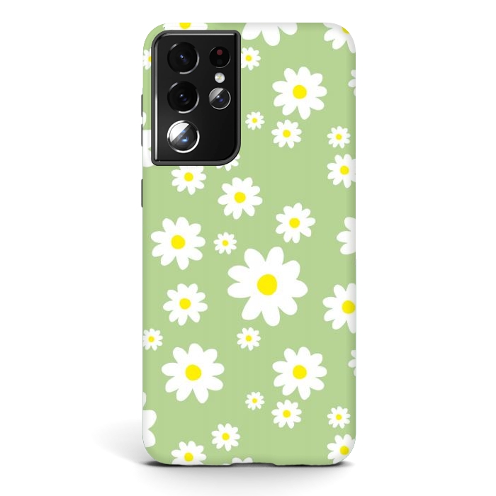 Galaxy S21 ultra StrongFit Spring Green Daisy Flower Pattern by Julie Erin Designs