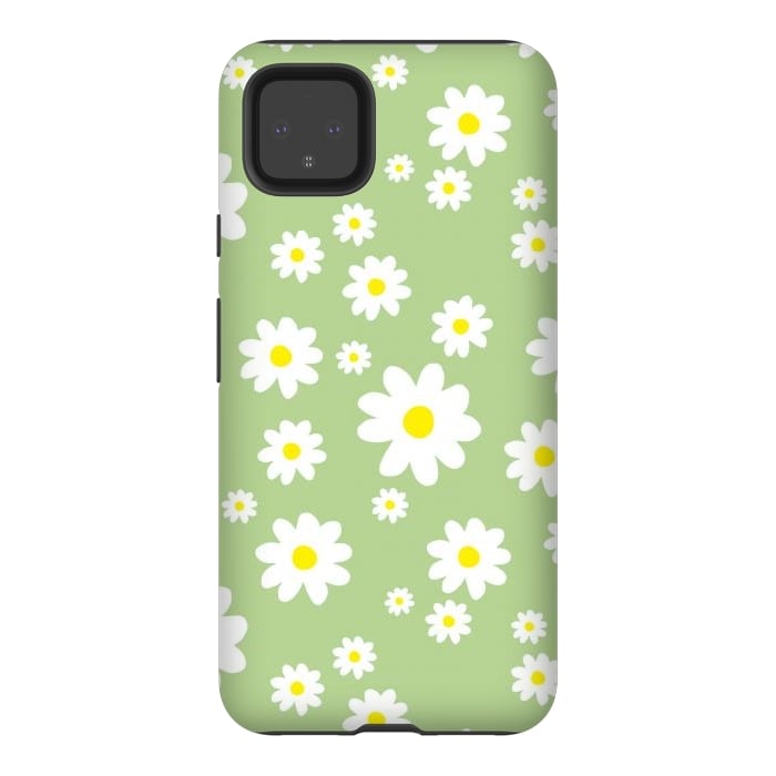 Pixel 4XL StrongFit Spring Green Daisy Flower Pattern by Julie Erin Designs