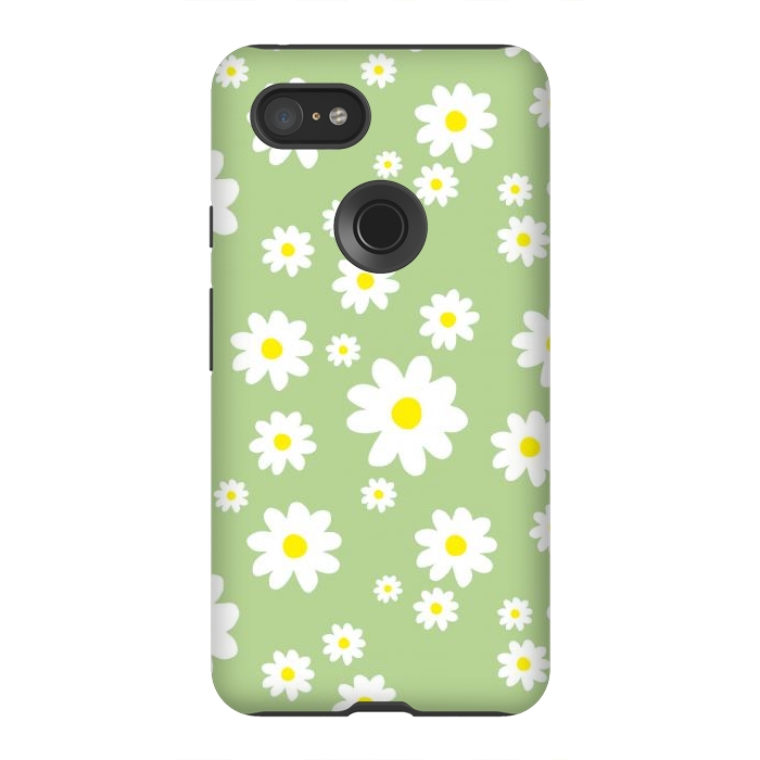 Pixel 3XL StrongFit Spring Green Daisy Flower Pattern by Julie Erin Designs