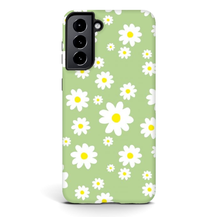 Galaxy S21 StrongFit Spring Green Daisy Flower Pattern by Julie Erin Designs