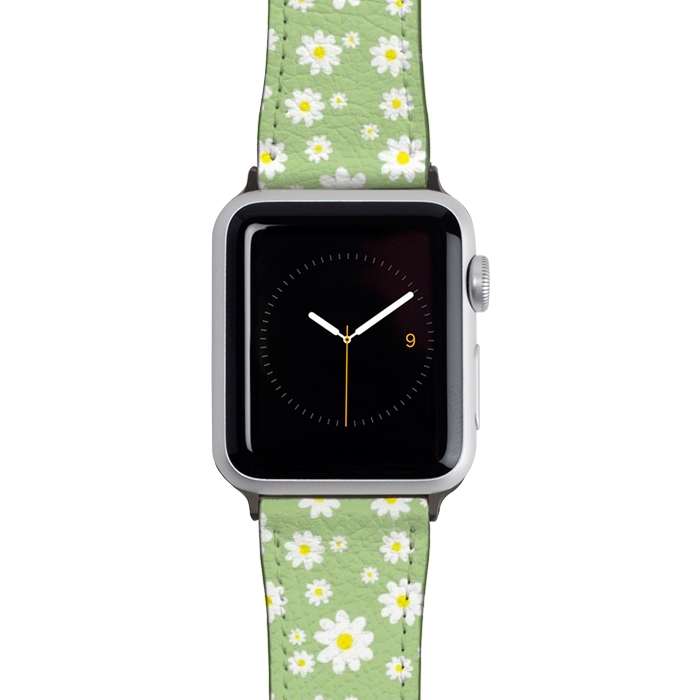 Watch 42mm / 44mm Strap PU leather Spring Green Daisy Flower Pattern by Julie Erin Designs