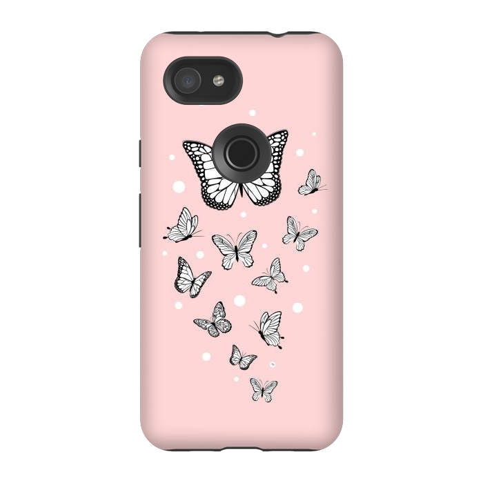 Pixel 3A StrongFit Pink Butterflies by Martina