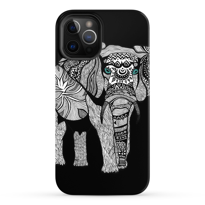 iPhone 12 Pro Max StrongFit Elephant of Namibia B n W by Pom Graphic Design