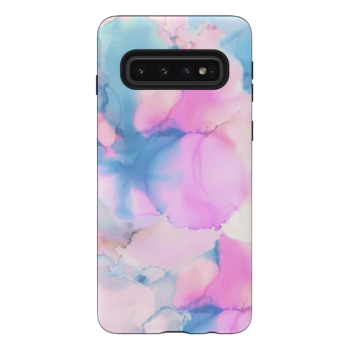 Galaxy S10 StrongFit Pink blue watercolor abstract painting by Oana 