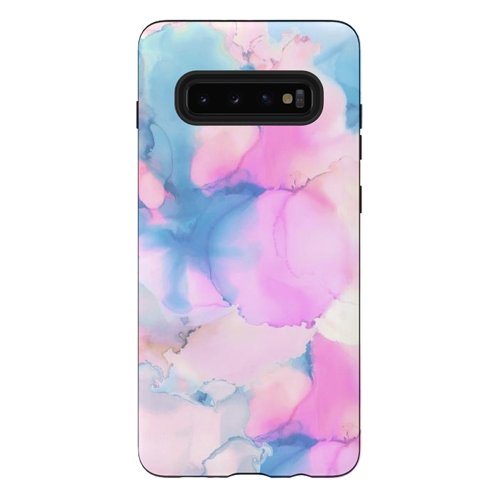 Galaxy S10 plus StrongFit Pink blue watercolor abstract painting by Oana 