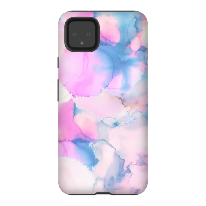 Pixel 4XL StrongFit Pink blue watercolor abstract painting by Oana 